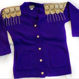 Vintage Purple Sweater with Gold Embellishments